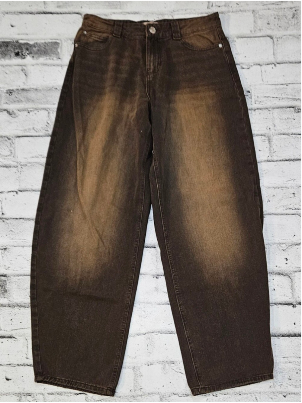 Refuge Denim Barrel Jeans Size 5 Latte Black High Rise Baggy Wide Leg